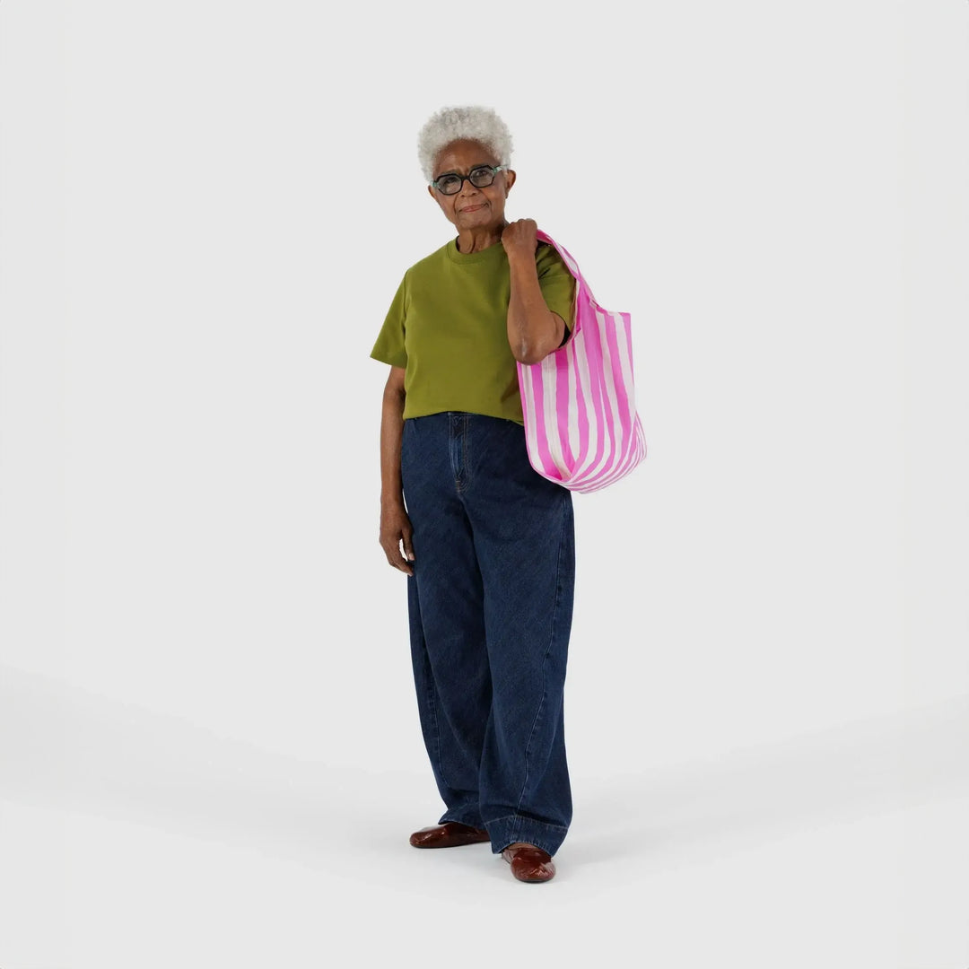 TOTE BAG - Baggu, Pink Painted Stripe