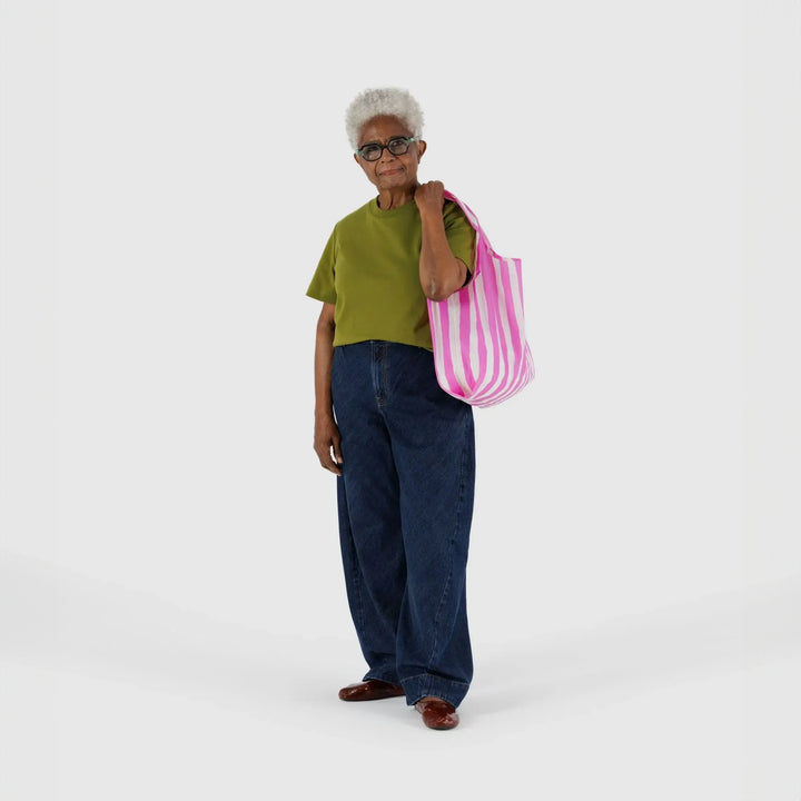 TOTE BAG - Baggu, Pink Painted Stripe