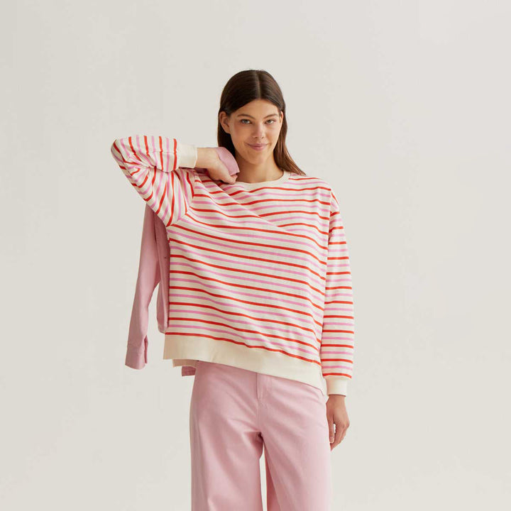 SUDADERA - Compañía Fantástica, Estampado de rayas rosa y rojo