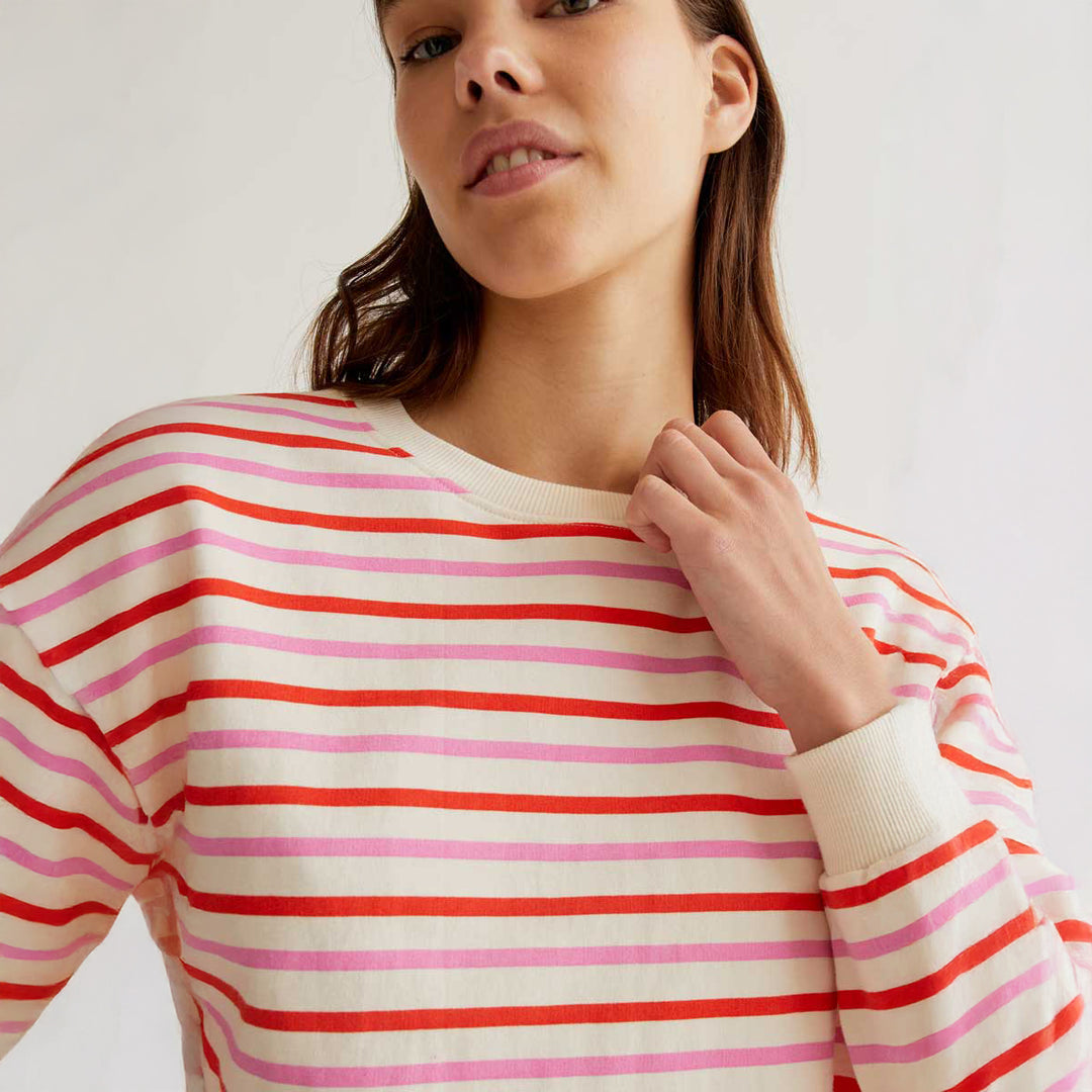 SUDADERA - Compañía Fantástica, Estampado de rayas rosa y rojo