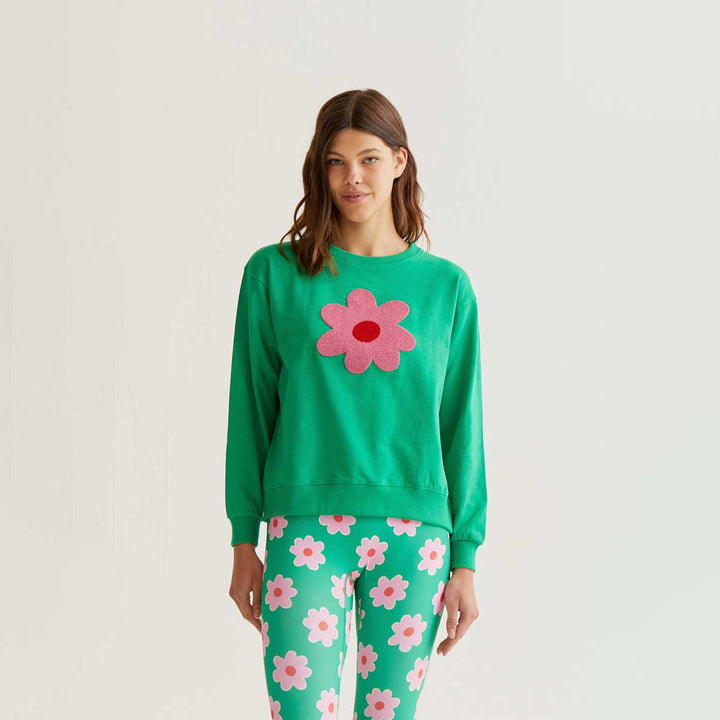 SUDADERA - Compañía Fantástica, Bordado de flor gigante rosa