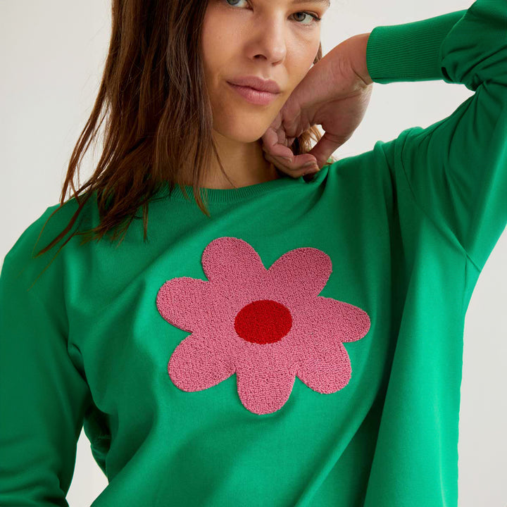 SUDADERA - Compañía Fantástica, Bordado de flor gigante rosa