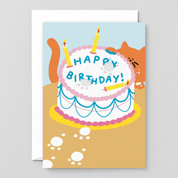 TARJETA FELICITACIÓN - Wrap Magazine, Happy Birthday Cat Paw In The Cake