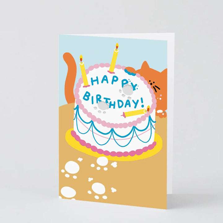 TARJETA FELICITACIÓN - Wrap Magazine, Happy Birthday Cat Paw In The Cake