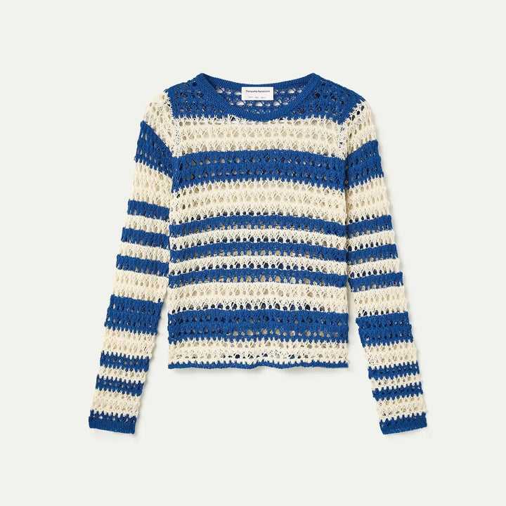 TOP - Compañía Fantástica, Punto Calado Con Rayas Blanco y Azul
