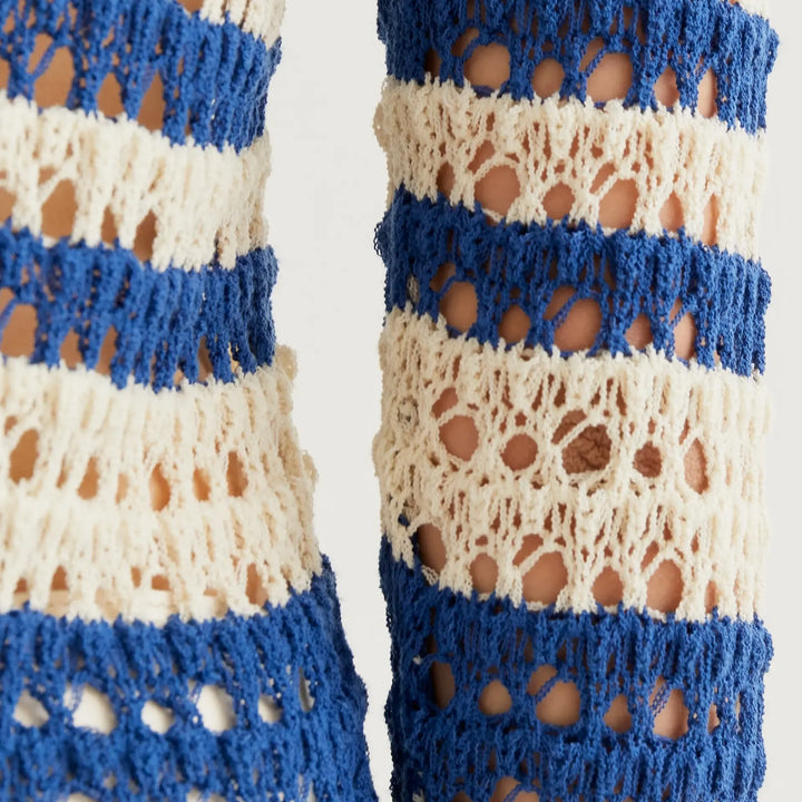 TOP - Compañía Fantástica, Punto Calado Con Rayas Blanco y Azul