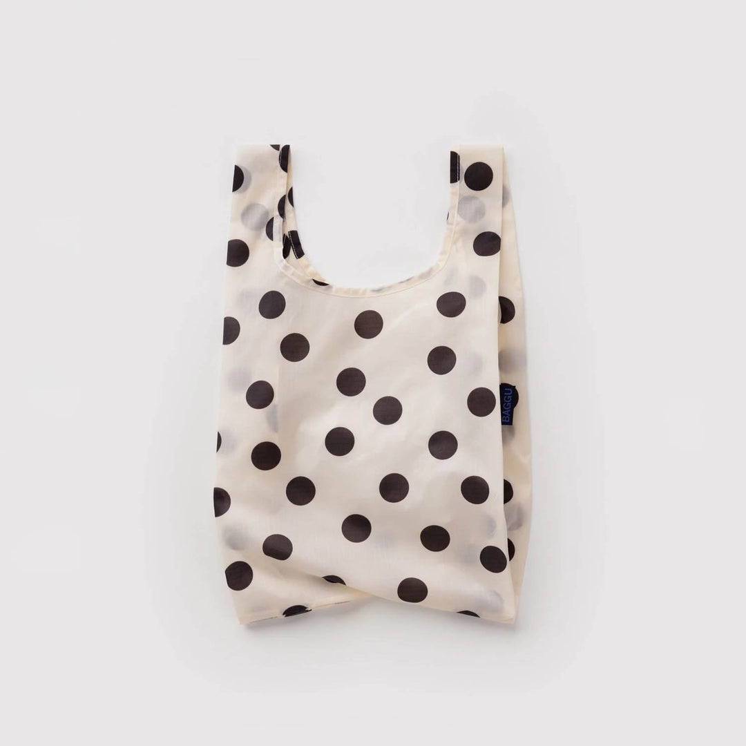 TOTE BAG - Baggu, Cream and Black Polka Dot Baby Baggu