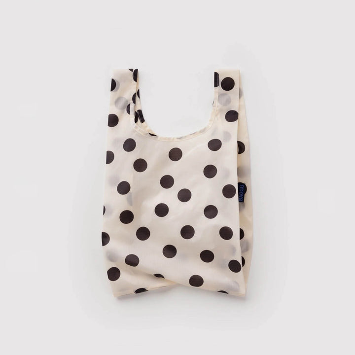 TOTE BAG - Baggu, Cream and Black Polka Dot Baby Baggu