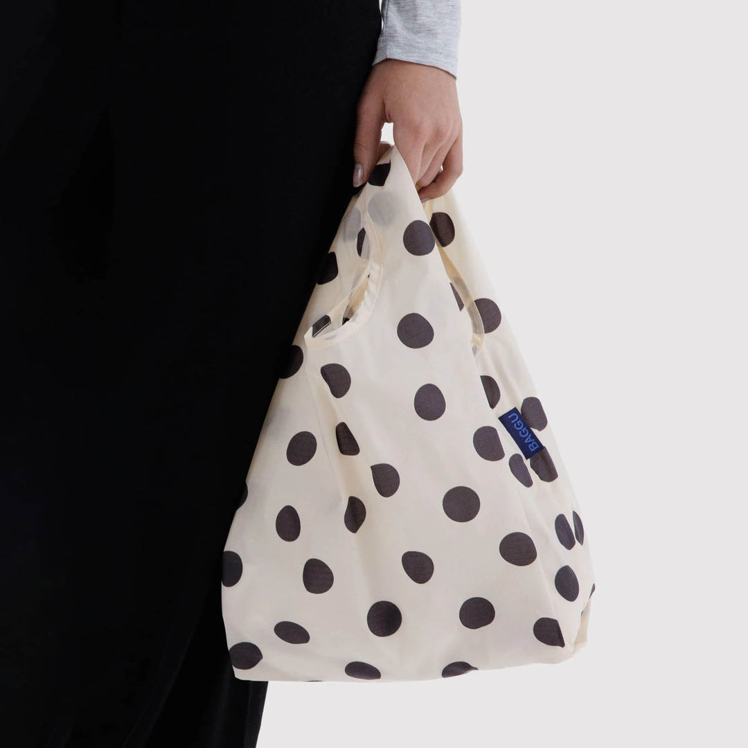 TOTE BAG - Baggu, Cream and Black Polka Dot Baby Baggu