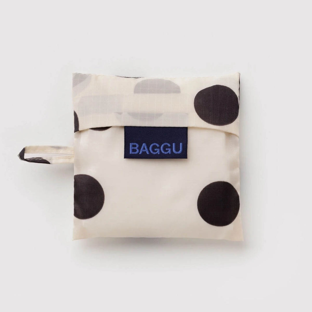 TOTE BAG - Baggu, Cream and Black Polka Dot Baby Baggu