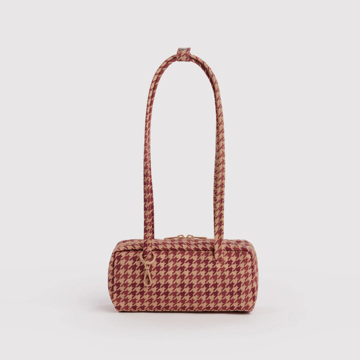 BOLSO - Baggu, Tan Houndstooth Small Bowler Bag