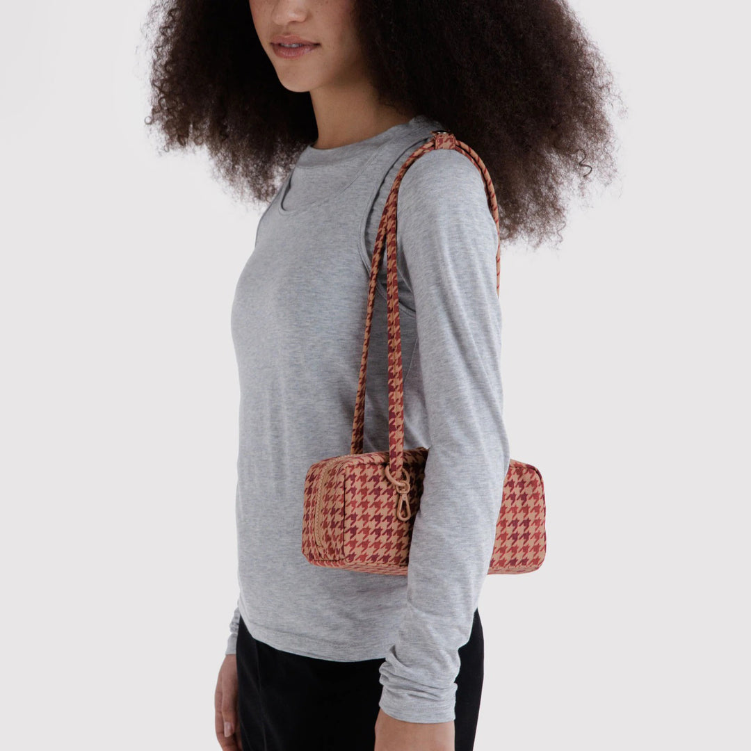 BOLSO - Baggu, Tan Houndstooth Small Bowler Bag