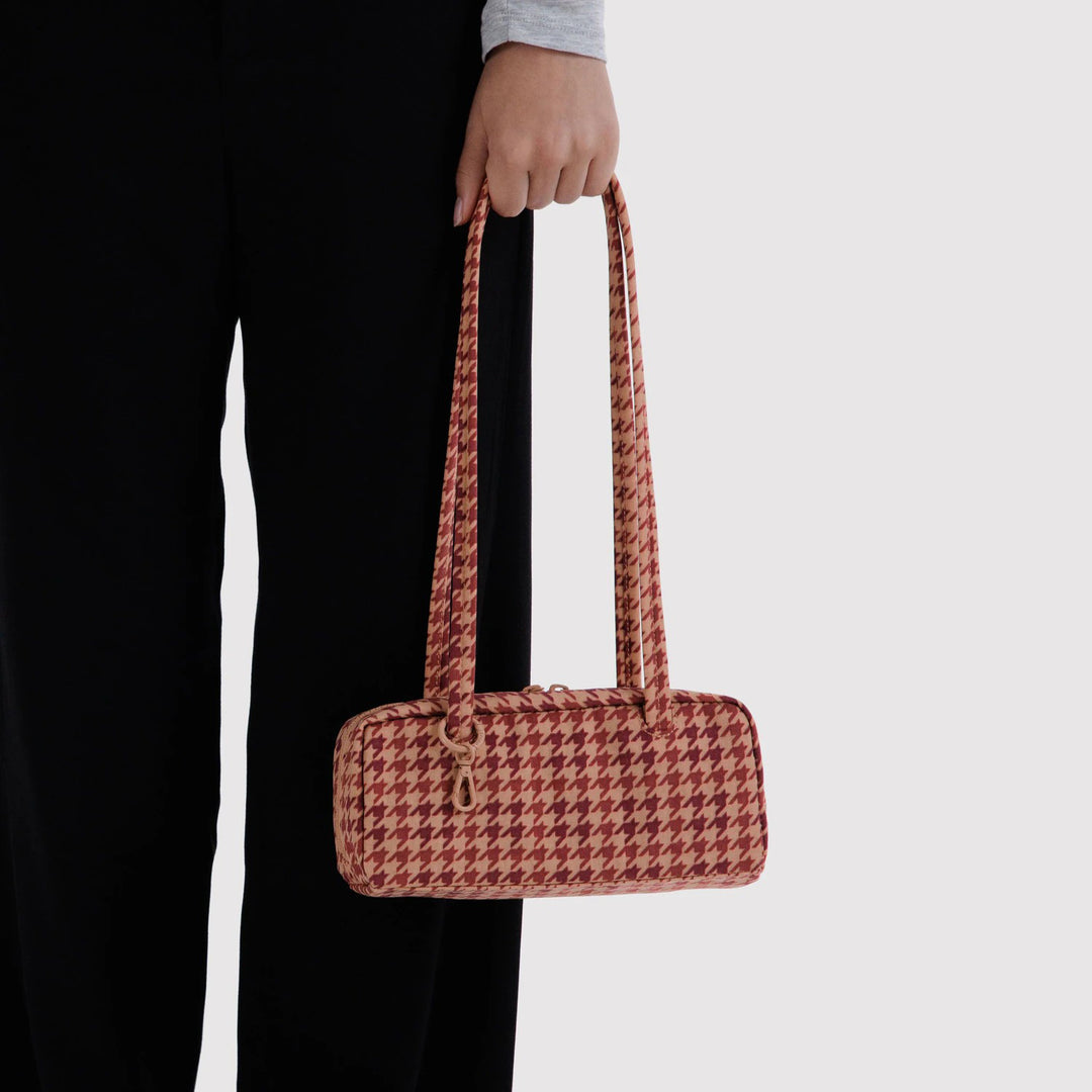 BOLSO - Baggu, Tan Houndstooth Small Bowler Bag