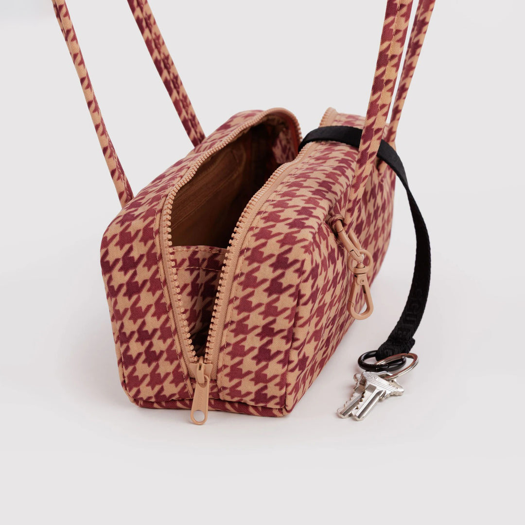 BOLSO - Baggu, Tan Houndstooth Small Bowler Bag