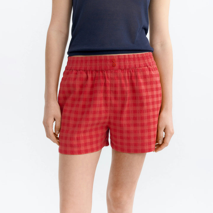SHORTS - Thinking Mu, Geraldine seersucker rojo