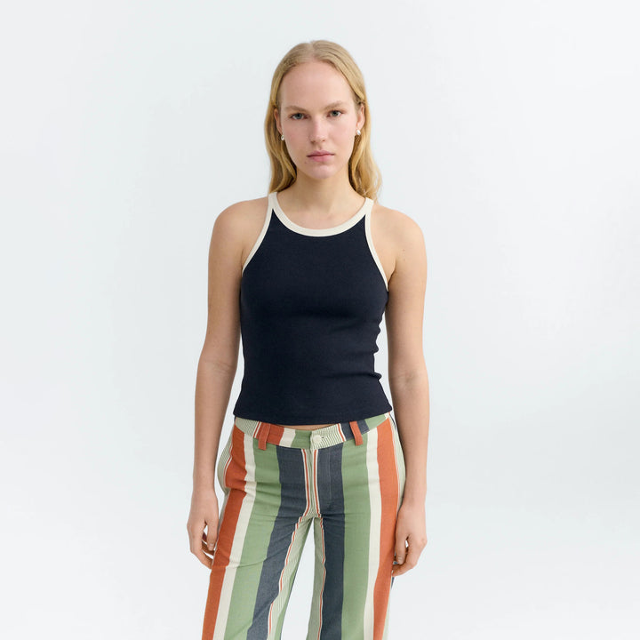 TOP - Thinking Mu, Harriet halter navy contraste blanco