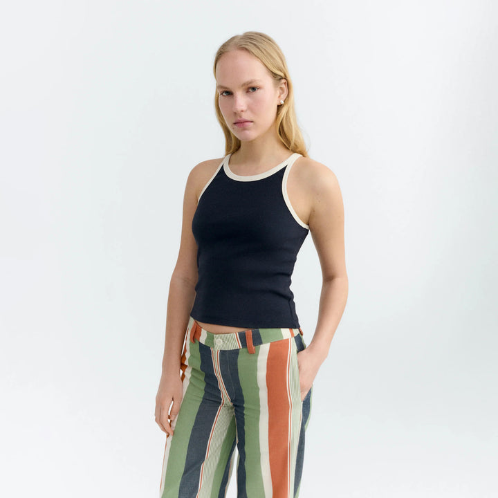 TOP - Thinking Mu, Harriet halter navy contraste blanco