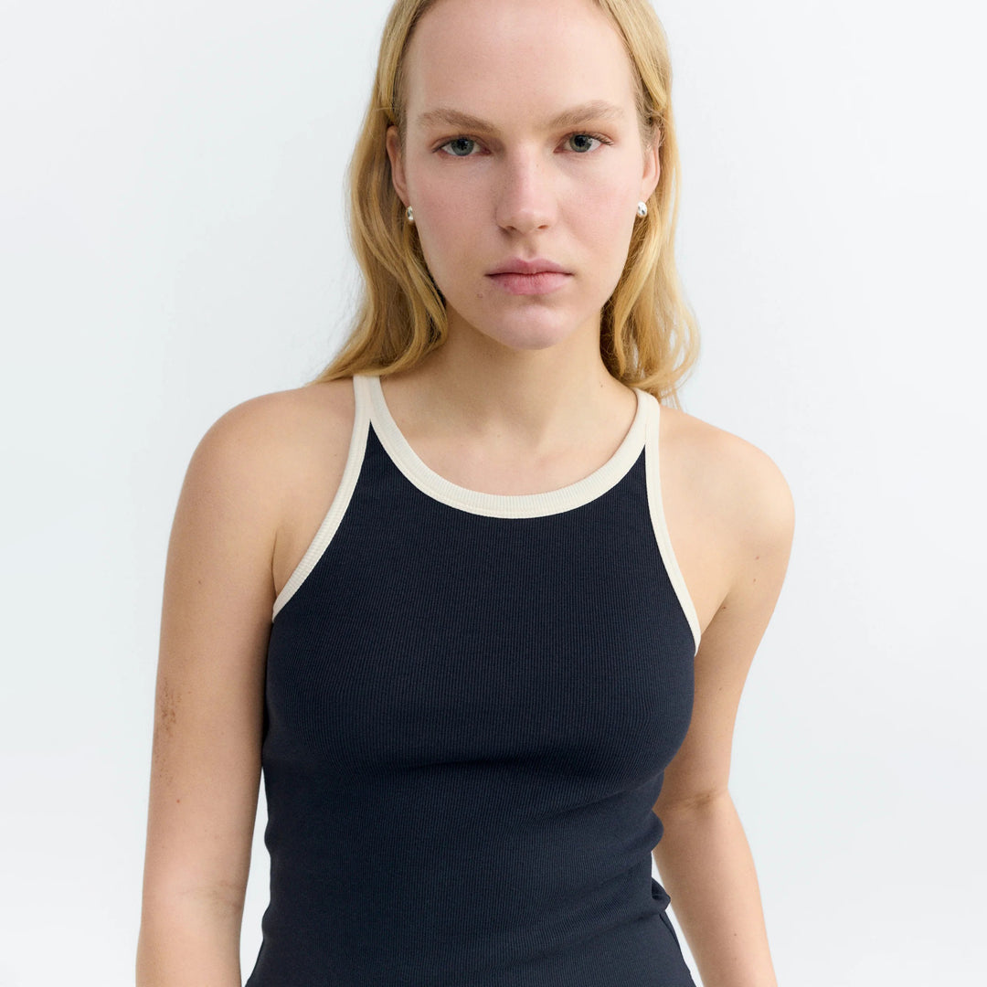 TOP - Thinking Mu, Harriet halter navy contraste blanco