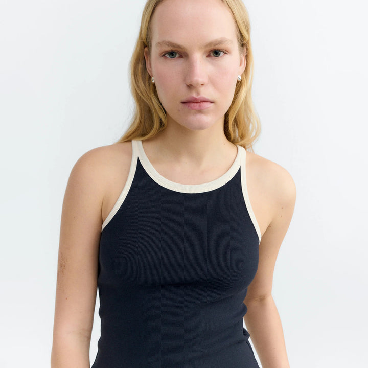 TOP - Thinking Mu, Harriet halter navy contraste blanco