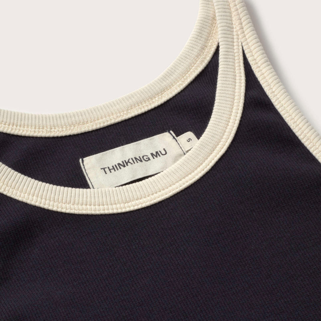 TOP - Thinking Mu, Harriet halter navy contraste blanco