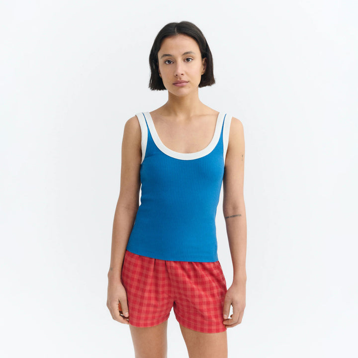 TOP - Thinking Mu, Julia rib azul contraste blanco