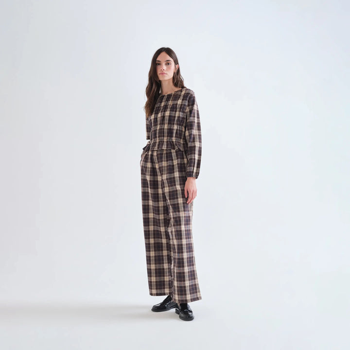 TOP - Compañía Fantástica, Algodón con estampado de cuadros marrón