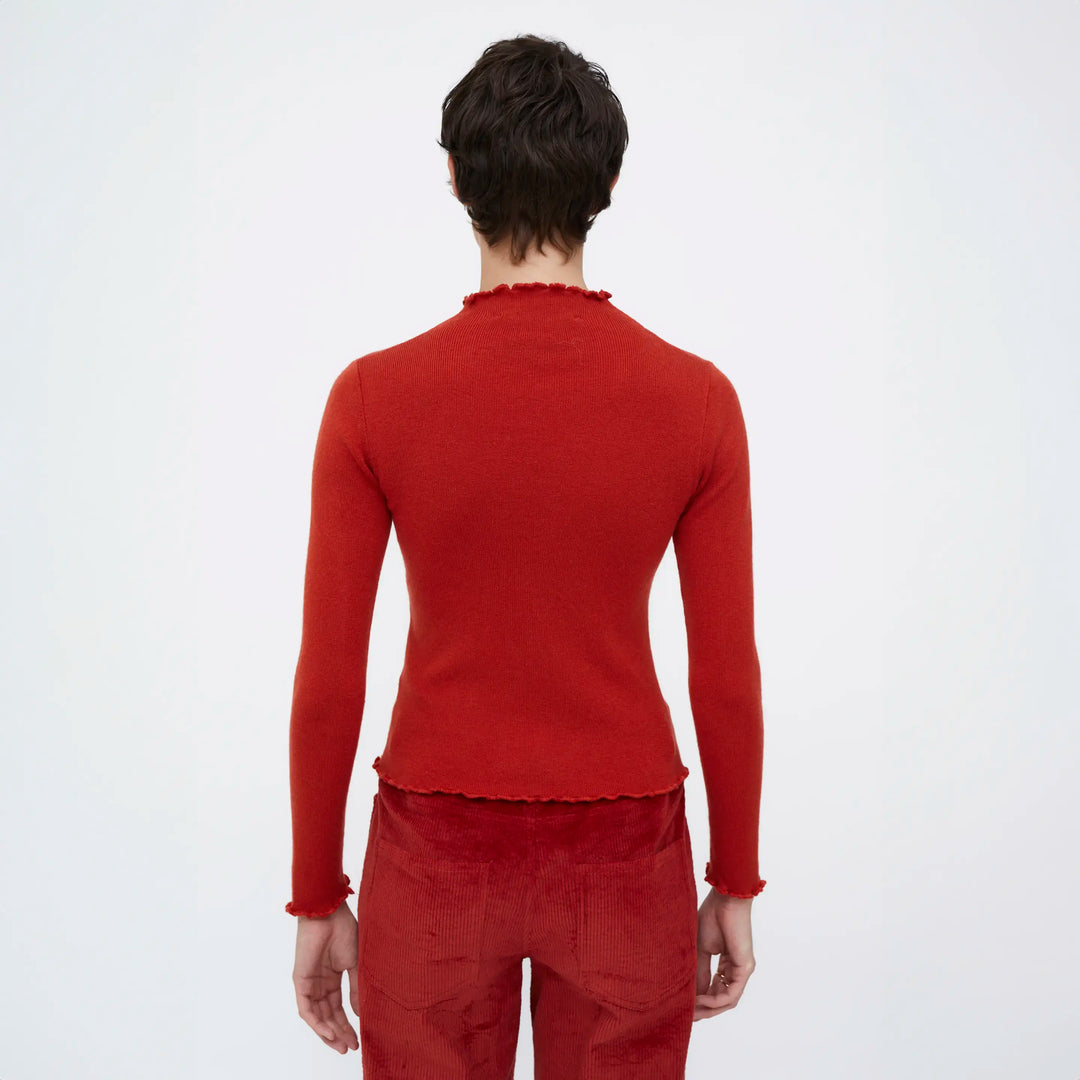 TOP - Wild Pony, Cuello perkins canalé rojo.