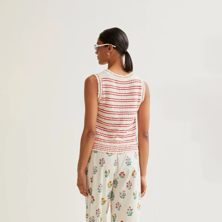 TOP- Compañía Fantástica, Punto texturizado con rayas rojas