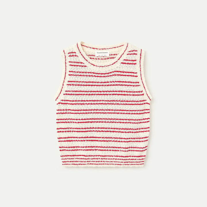 TOP- Compañía Fantástica, Punto texturizado con rayas rojas