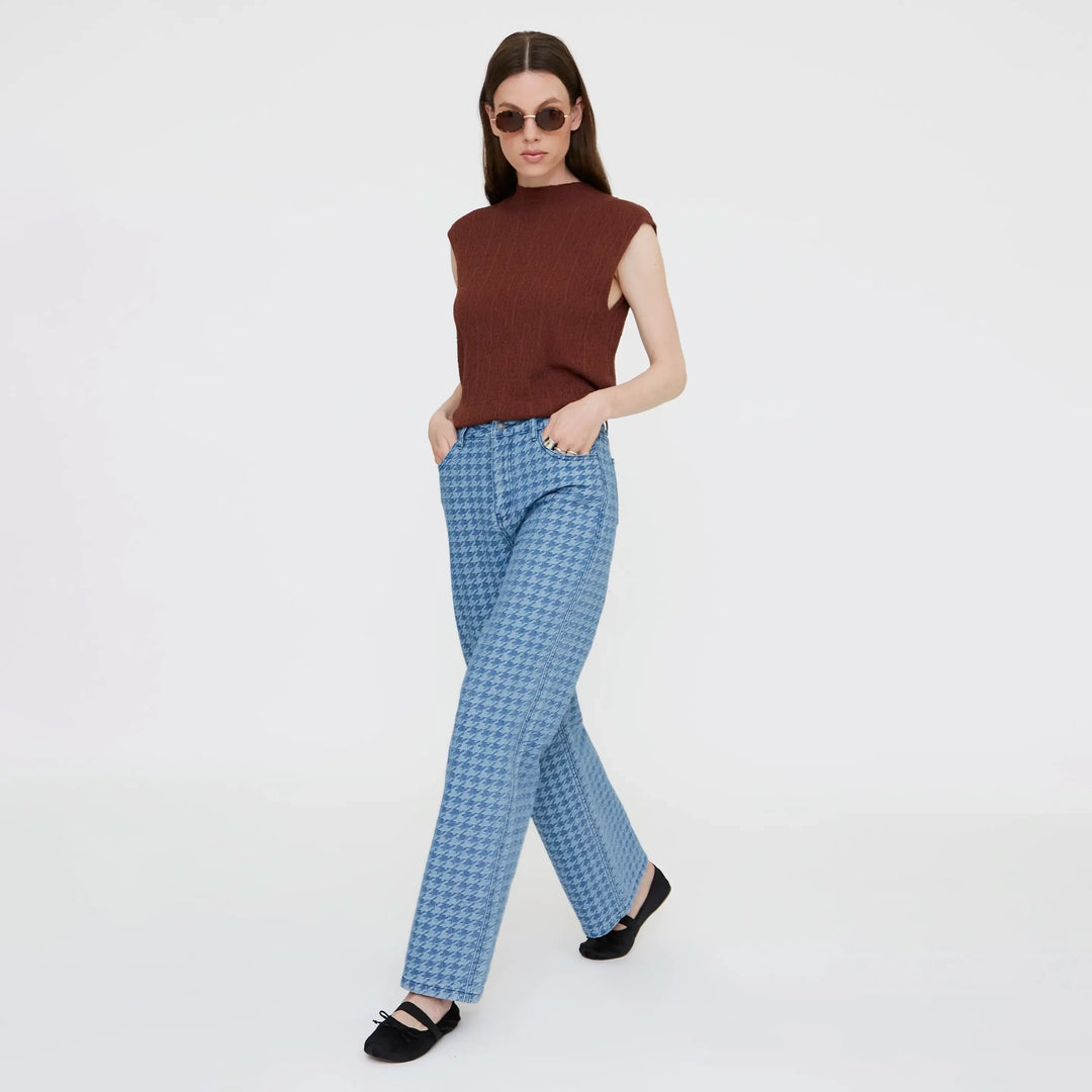 VAQUERO - Wild Pony, Estampado pata de gallo azul