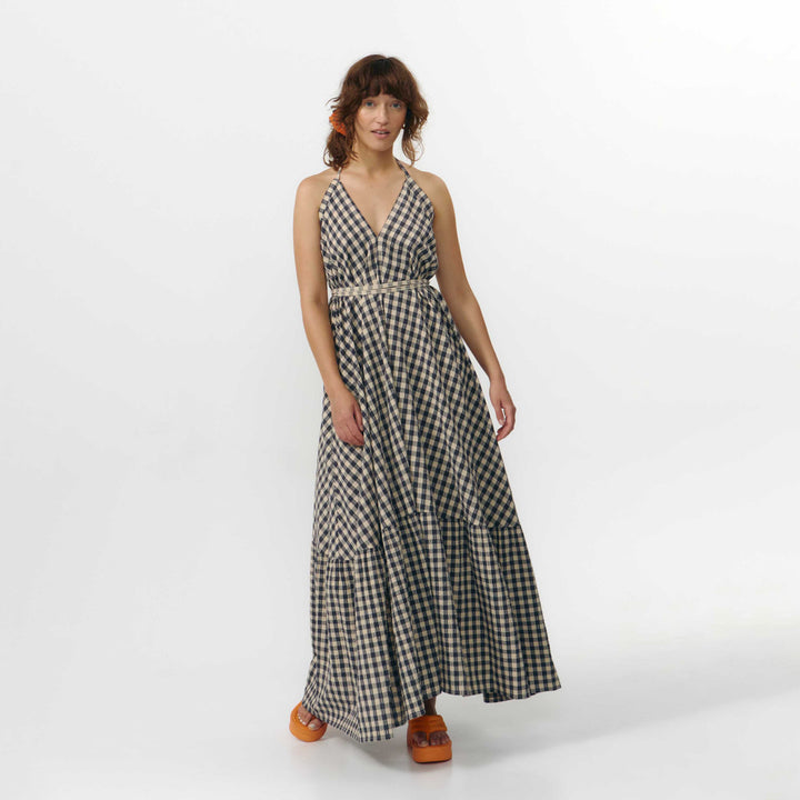 VESTIDO - Suite13Lab, Largo Multiposición Print Check Grey