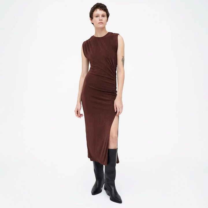 VESTIDO - Wild Pony, Midi fruncido marrón.