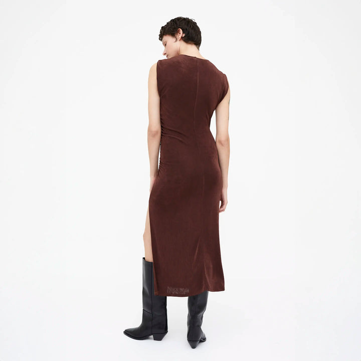 VESTIDO - Wild Pony, Midi fruncido marrón.