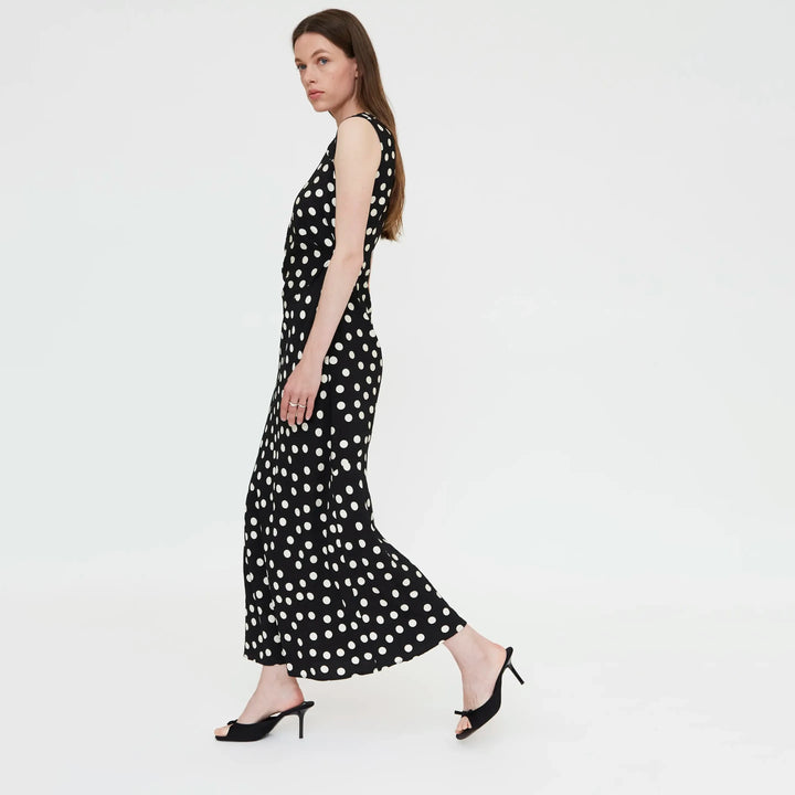 VESTIDO - Wild Pony, Largo negro con estampado de lunares blanco