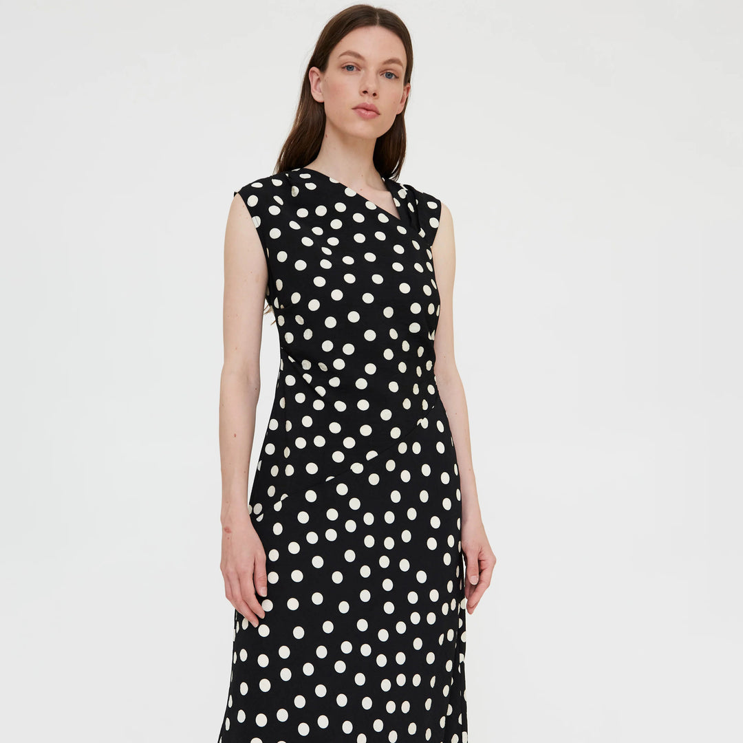 VESTIDO - Wild Pony, Largo negro con estampado de lunares blanco