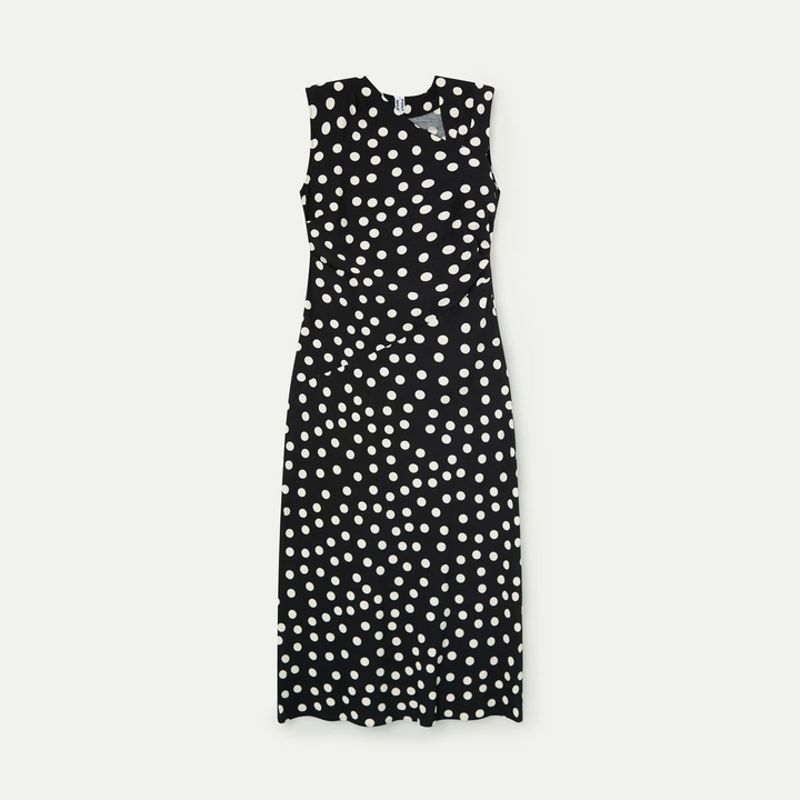 VESTIDO - Wild Pony, Largo negro con estampado de lunares blanco