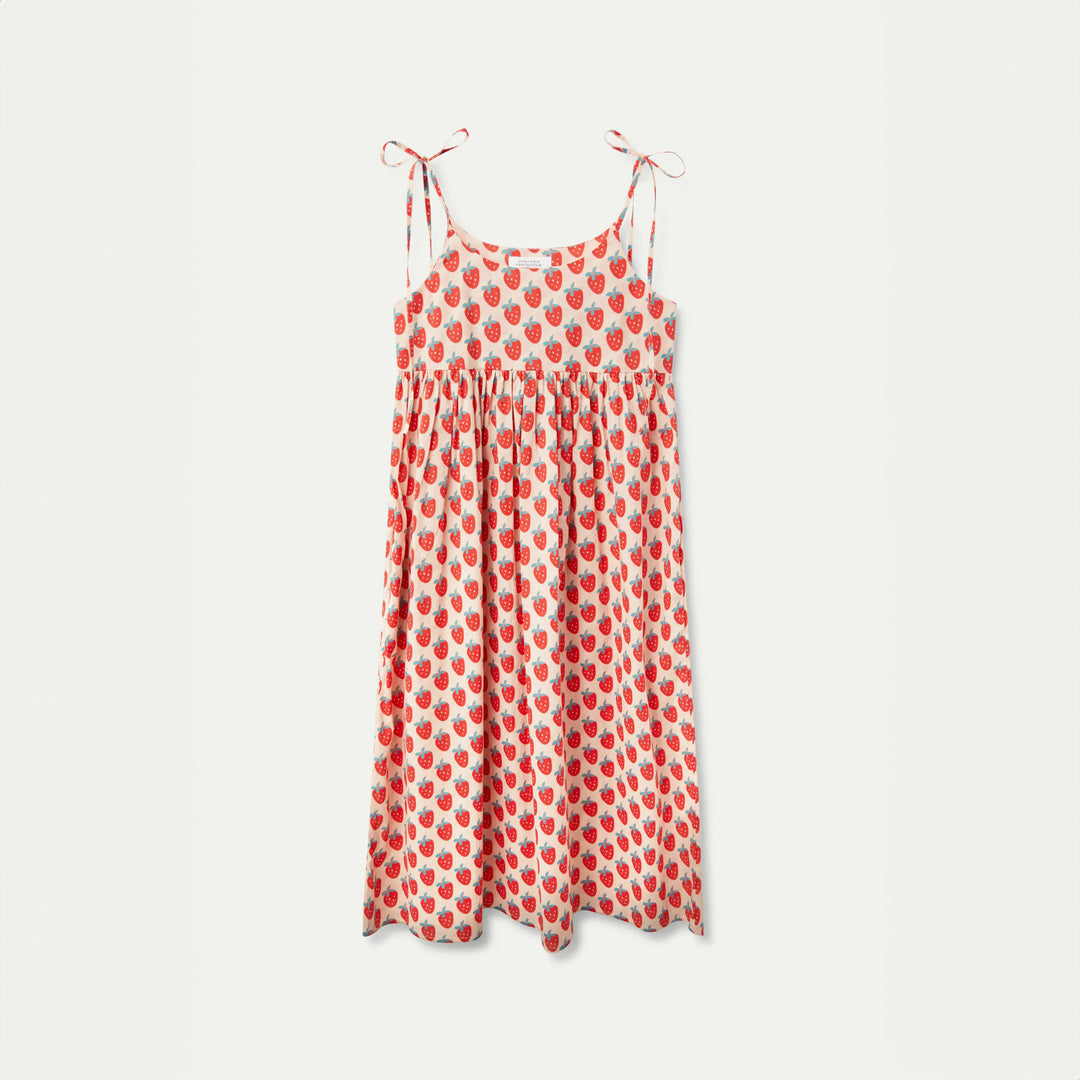 VESTIDO - Compañía Fantástica, Largo tirantes estampado Strawberry Beach