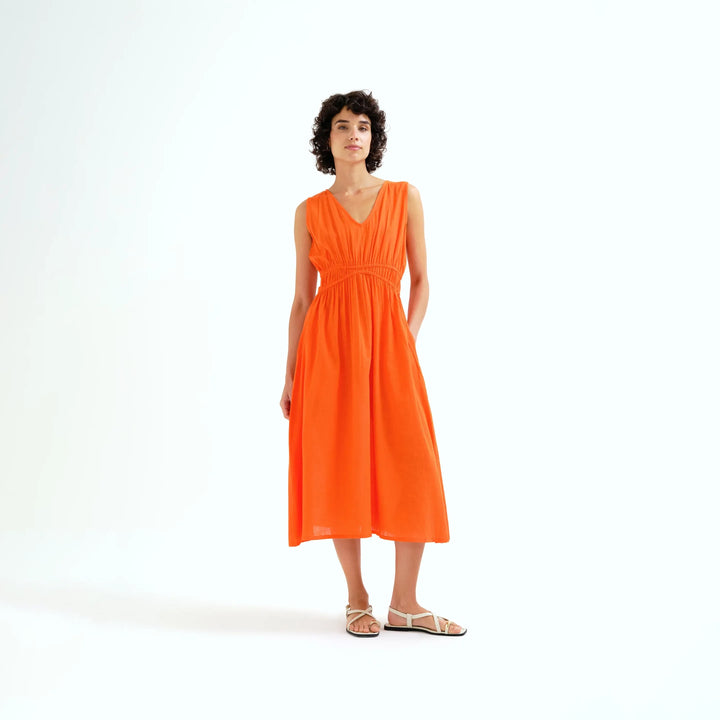VESTIDO - Compañía Fantástica, Midi 100% algodón naranja