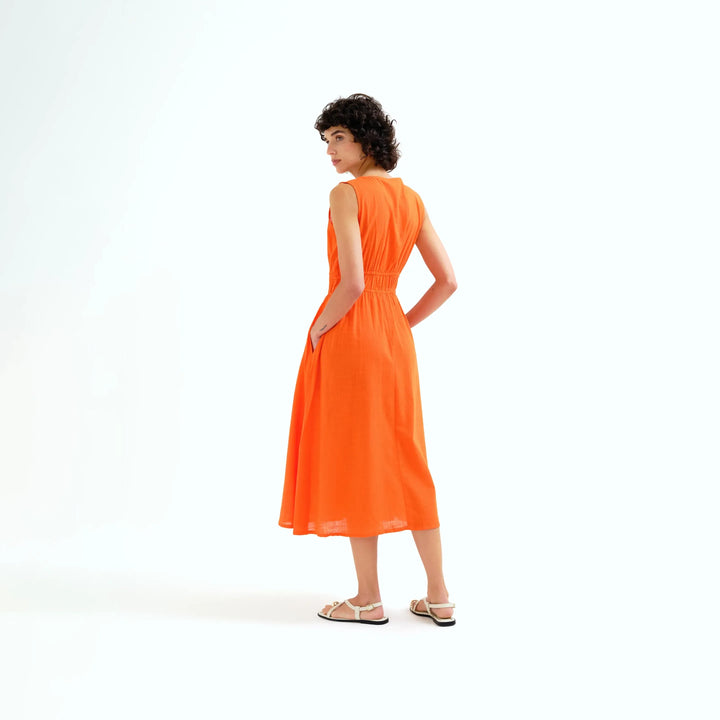 VESTIDO - Compañía Fantástica, Midi 100% algodón naranja