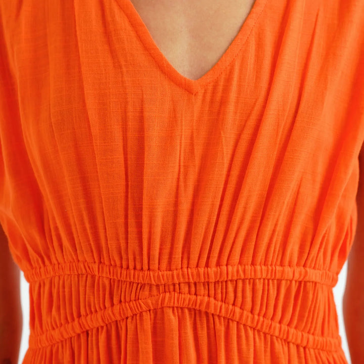 VESTIDO - Compañía Fantástica, Midi 100% algodón naranja