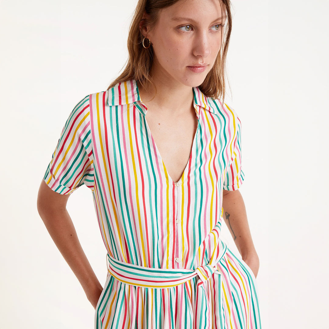 VESTIDO - Compañía Fantástica, Midi estampado de rayas Soju