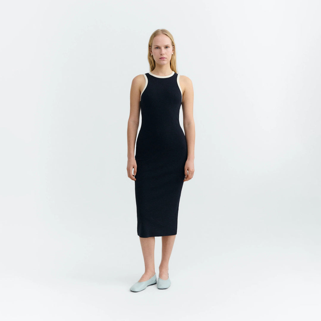 VESTIDO - Thinking Mu, Slim navy abertura espalda Doechi