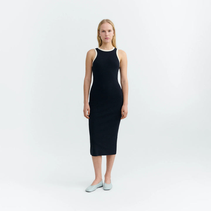 VESTIDO - Thinking Mu, Slim navy abertura espalda Doechi