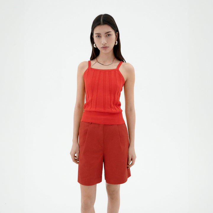 SHORTS - Thinking Mu, Bermuda pinzas rojo hemp Lia