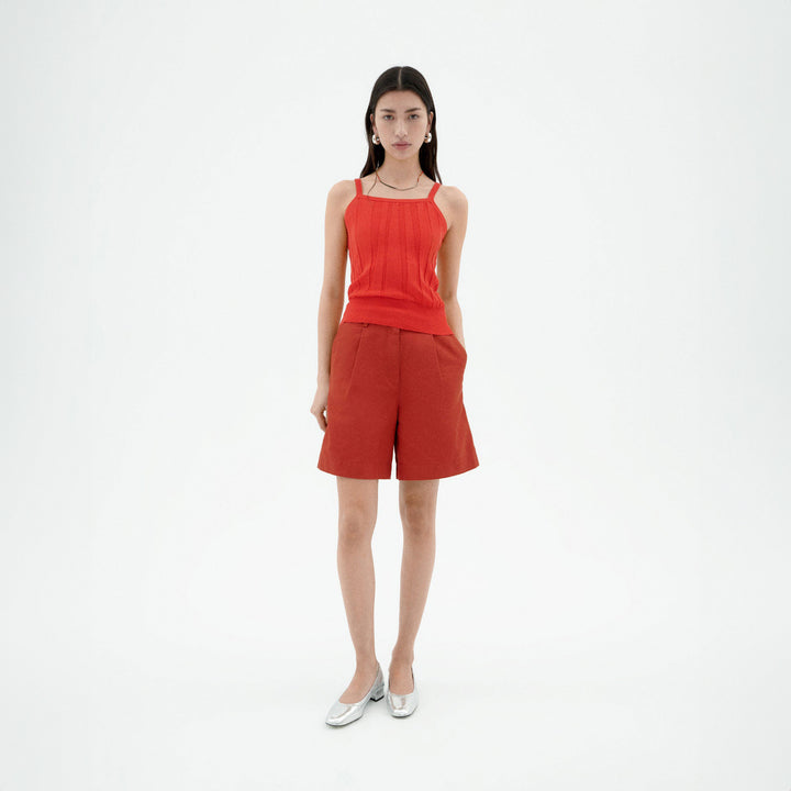 SHORTS - Thinking Mu, Bermuda pinzas rojo hemp Lia