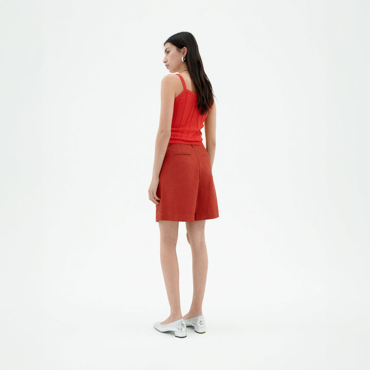 SHORTS - Thinking Mu, Bermuda pinzas rojo hemp Lia
