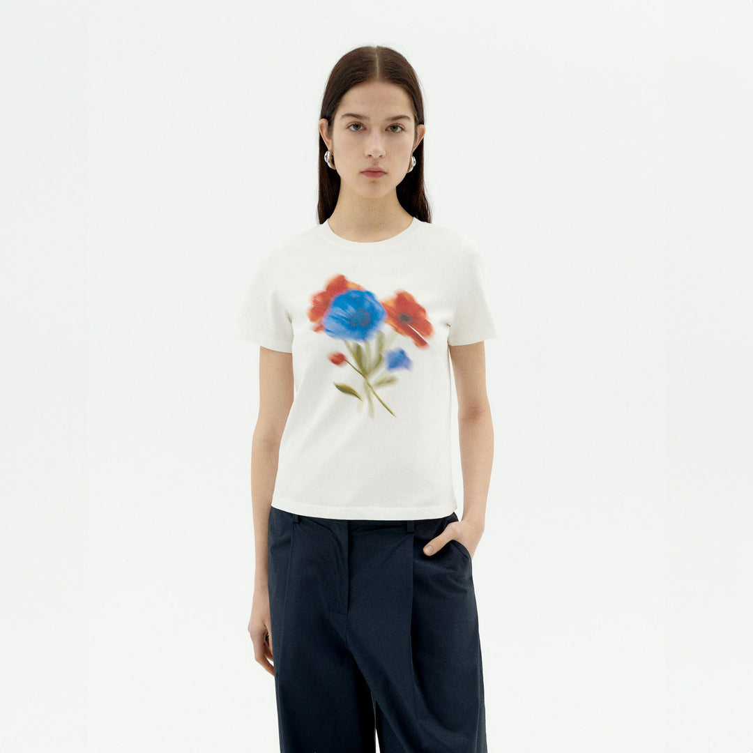 CAMISETA - Thinking Mu, Blanca Blurry Flower Ida