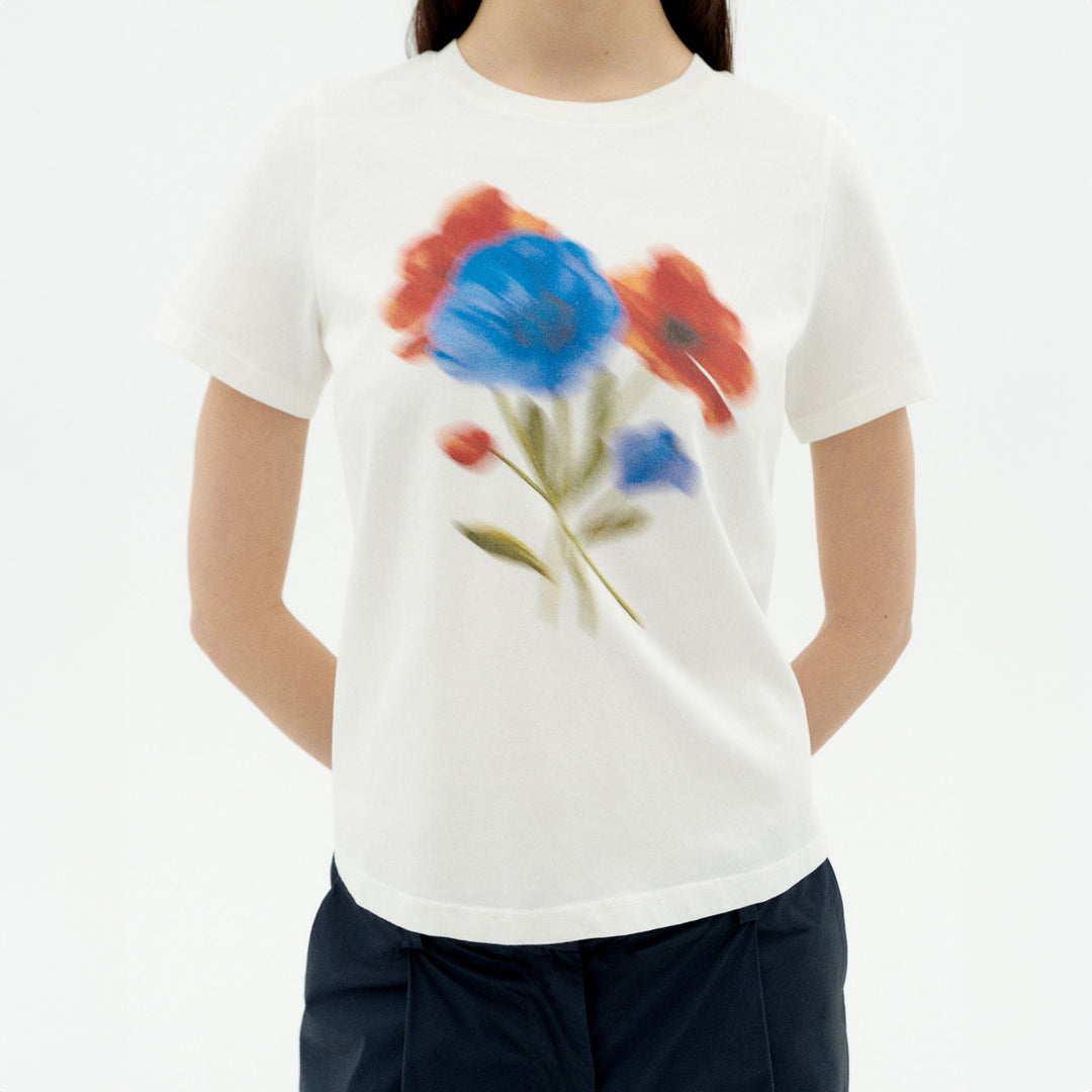 CAMISETA - Thinking Mu, Blanca Blurry Flower Ida