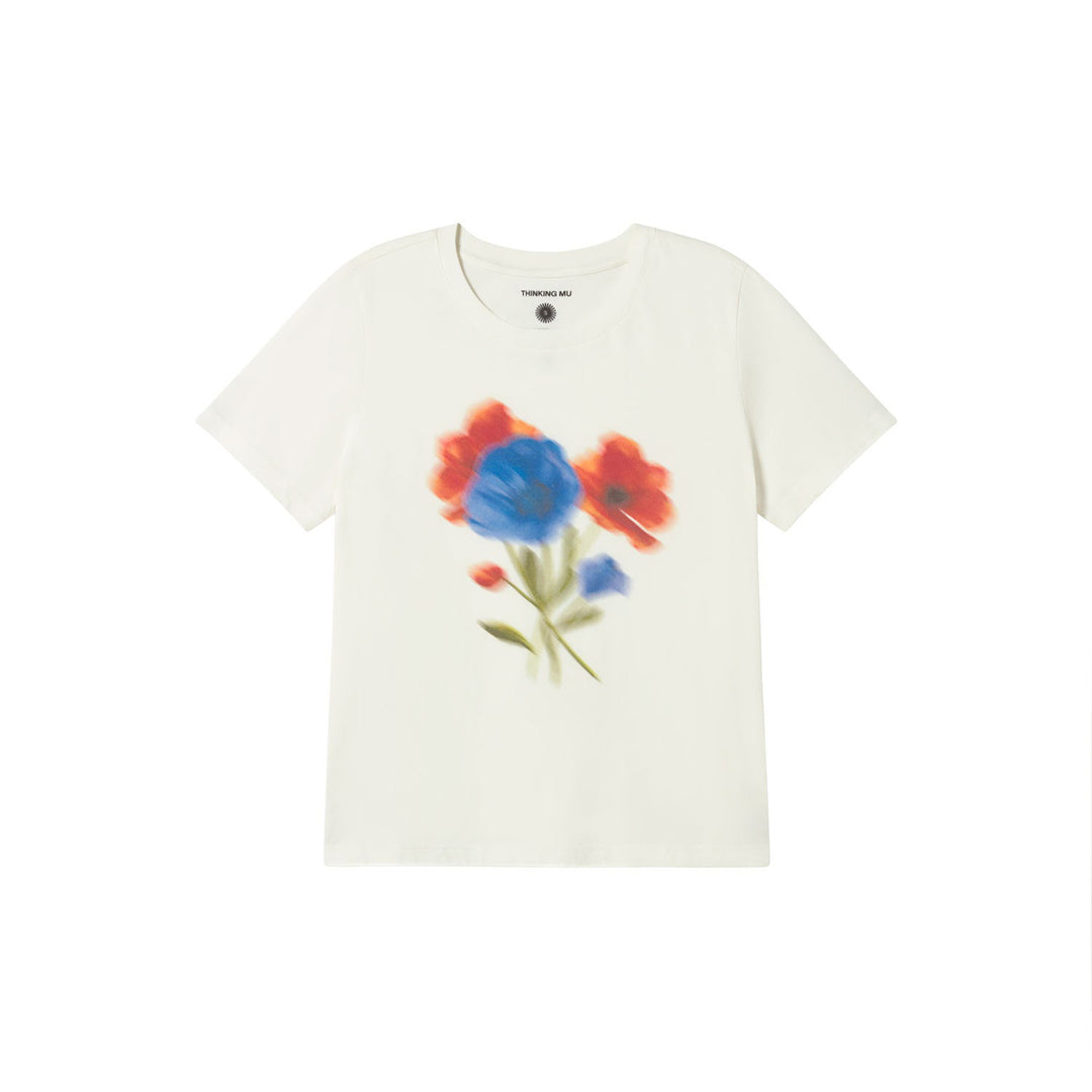 CAMISETA - Thinking Mu, Blanca Blurry Flower Ida