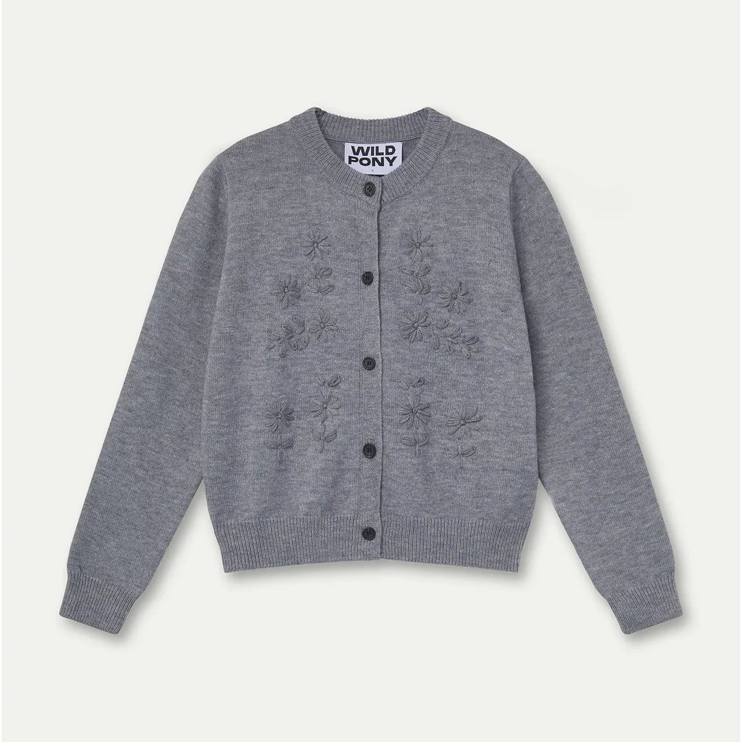 CÁRDIGAN - Wild Pony, Punto gris con bordados florales